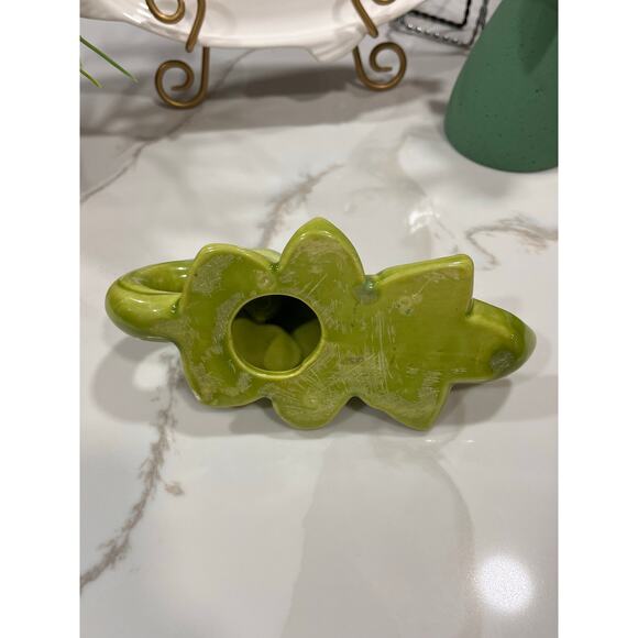 Vintage Green Ceramic Leaf Candle Holder Double Taper Mid Century Pottery - Picture 6 of 7